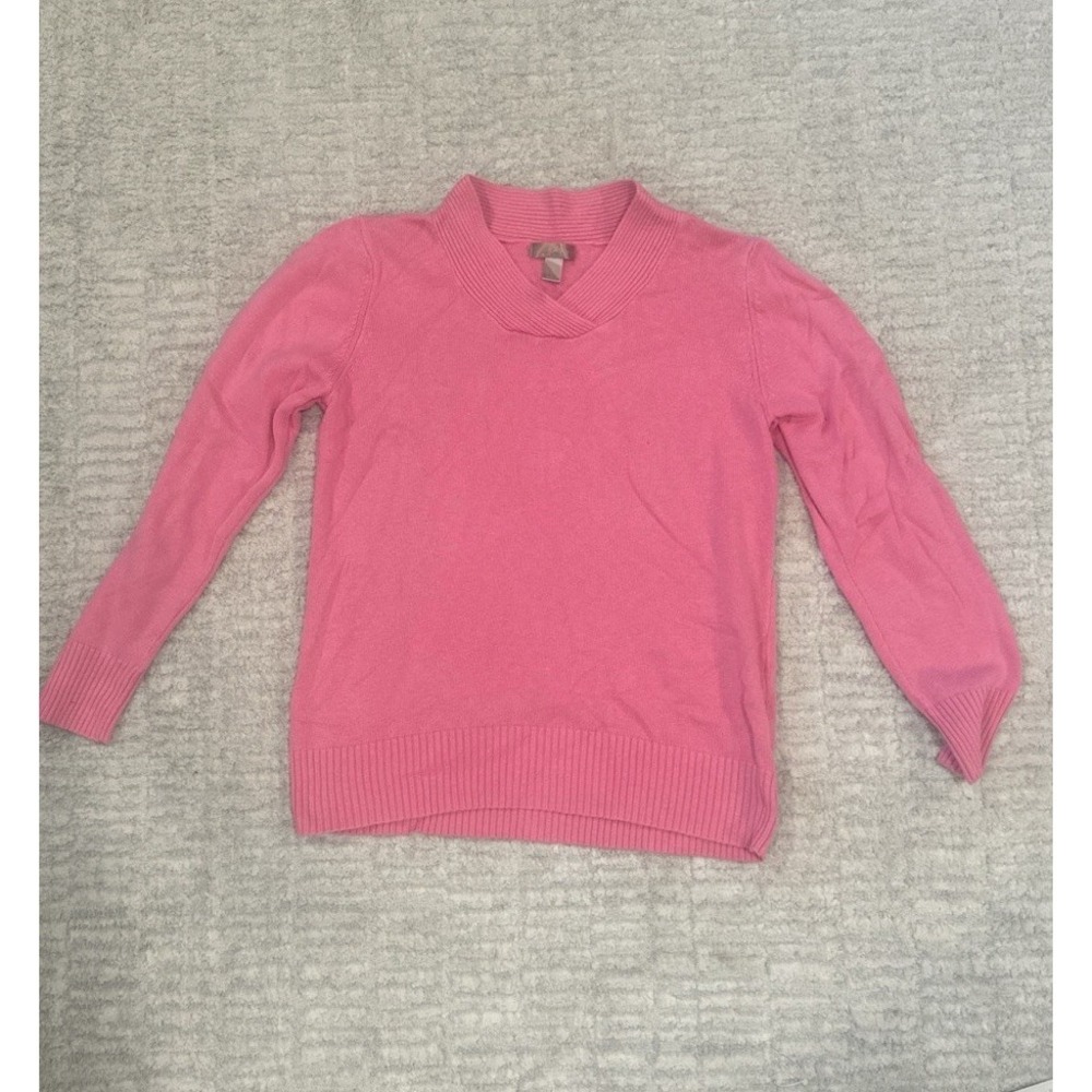 White‎ Stag Pink Sweater Top Cotton Blend Women's L  Long Sleeve V-Neck Barbie